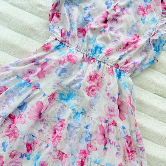 🔥PRICE DROP🔥Steve Madden Pink & Blue Floral Ruffle Tiered Mini Dress - Picture 2 of 14